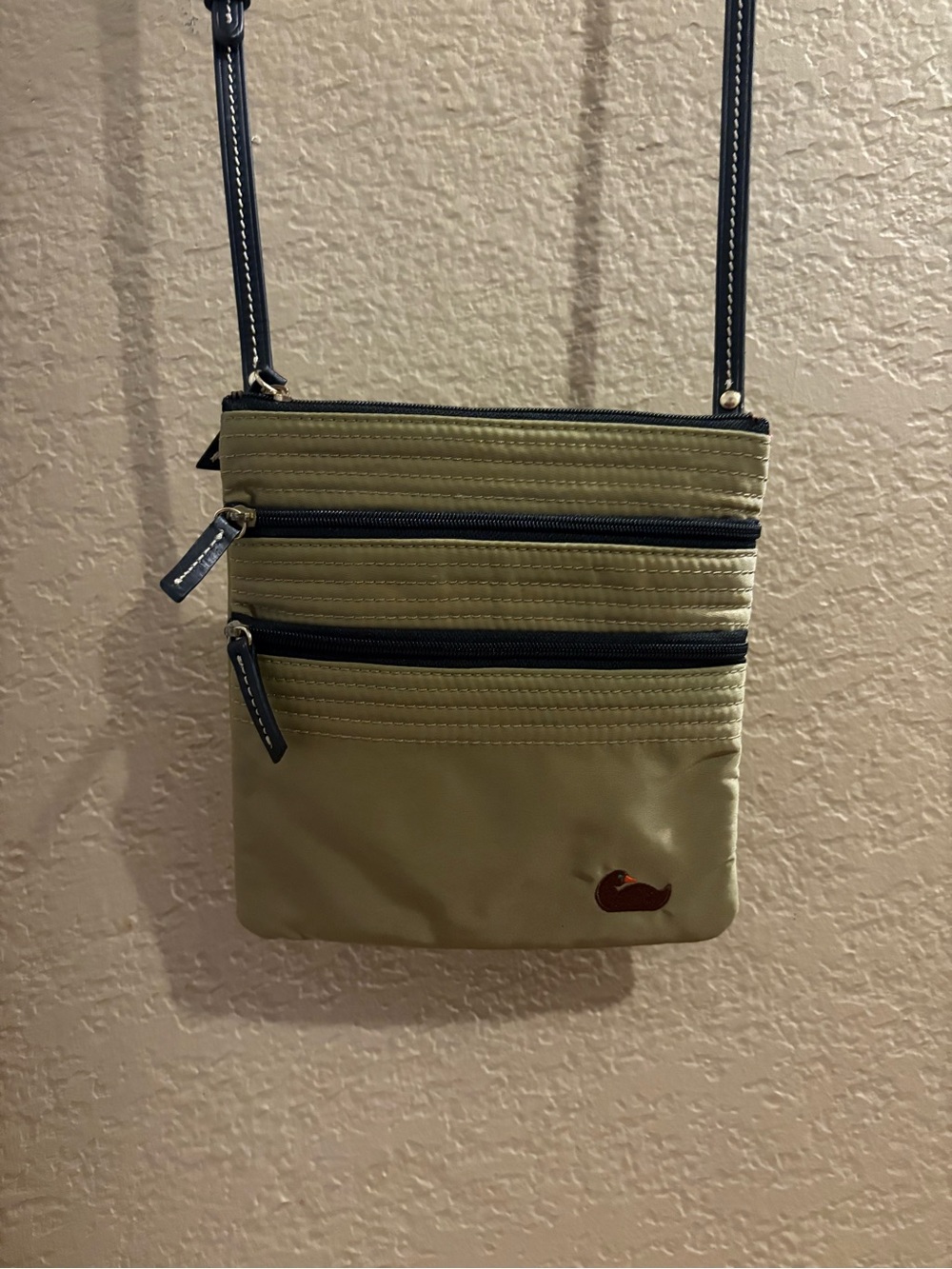 Dooney Olive Green Multi-Zip Crossbody with black Trim